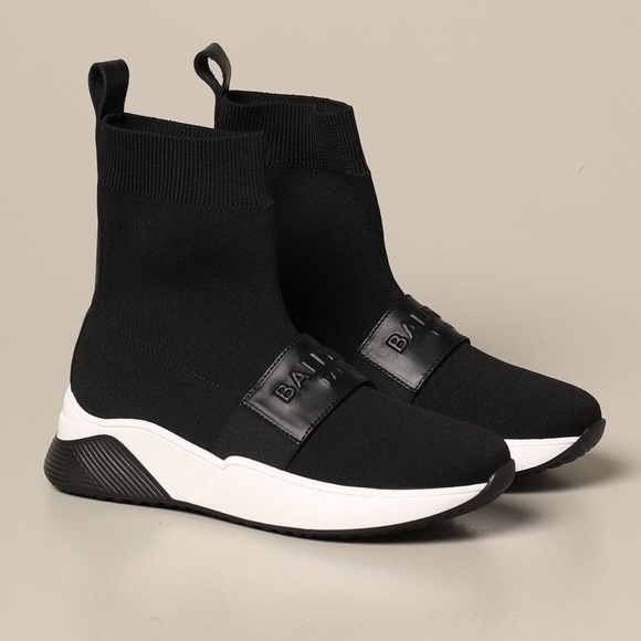 靴 BALMAIN LOGO HI-TOP SNEAKERS Leather high-top sneakers in white - Balmain Kids | Mytheresa